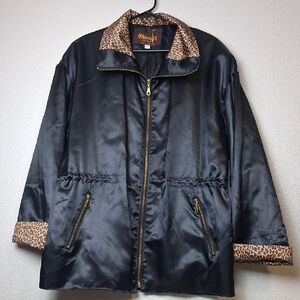 Chivalry Womens Outer Layer BlackCoat W/leopard Accents Size M Made In USA